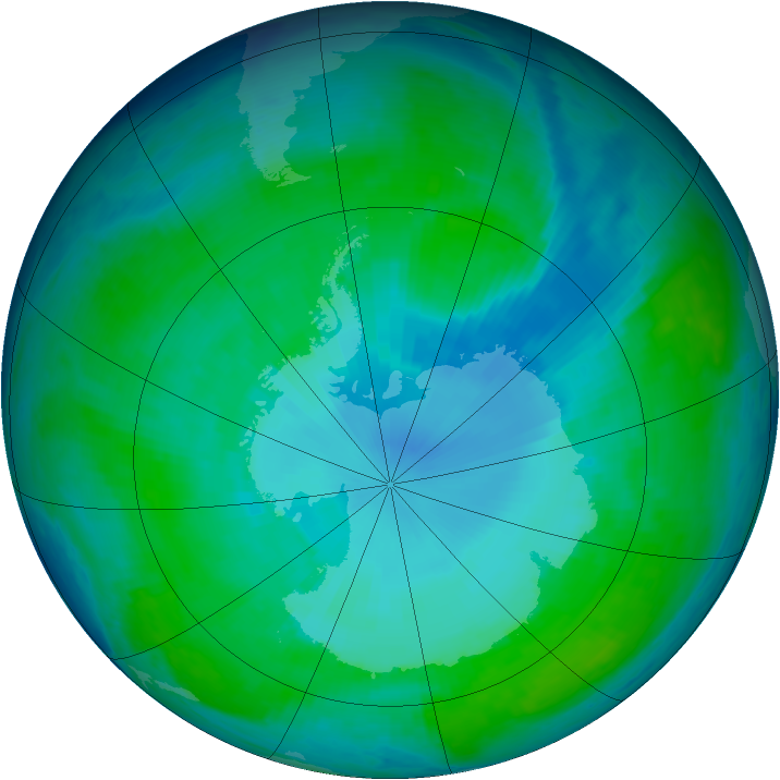 Antarctic ozone map for 08 January 1998